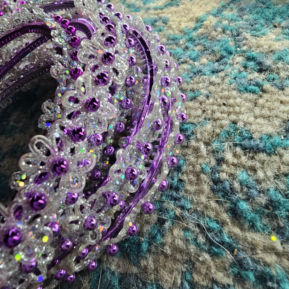 7 Purple Sparkly Clear Beaded Headband